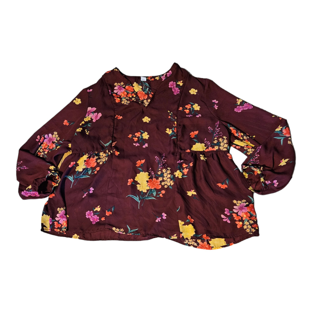 Old Navy XL Sheer V-Neck Floral Long Sleeve Shirt